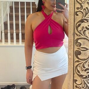 Zara hot pink twist halter crop top